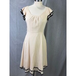 Maeve Cream Flutter Sleeve‎ Dress Black Trim Romantic Vintage Inspired Feminine